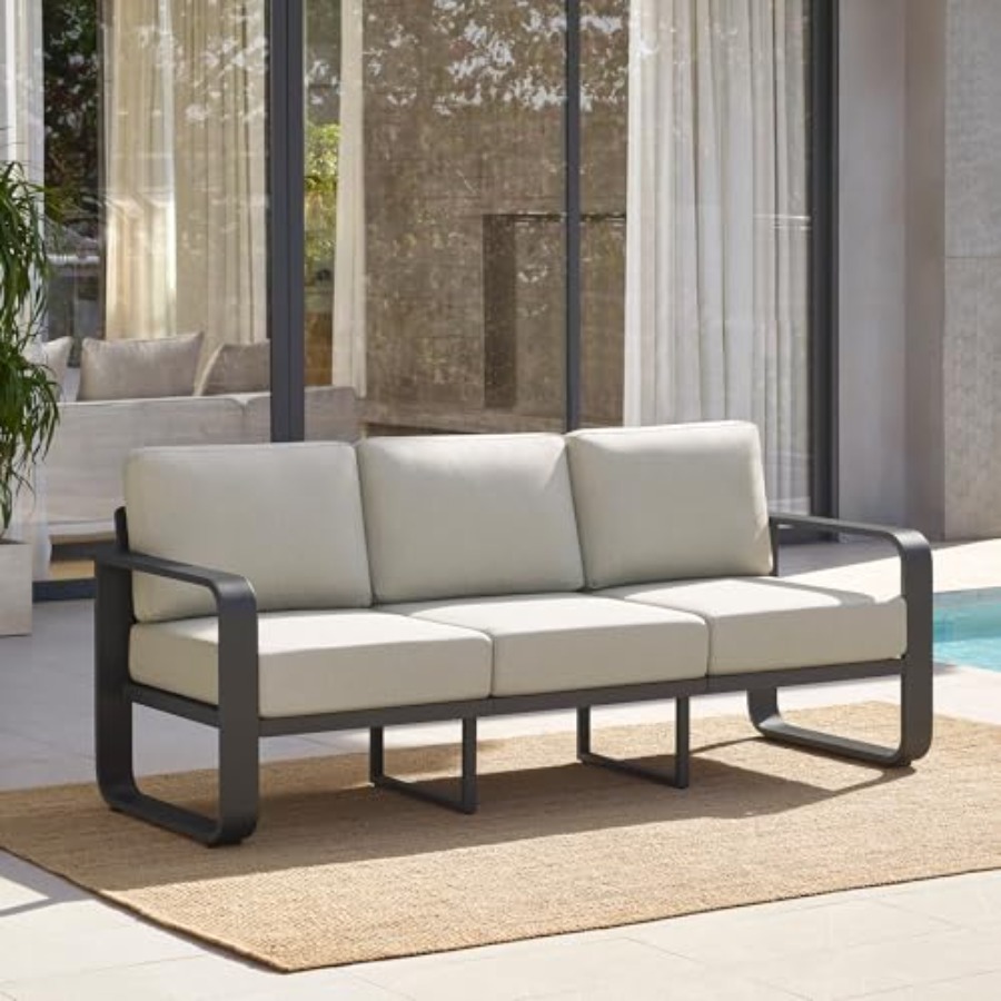 Outdoor Furniture Without Cushions - Aluminum Outdoor 3-Seater Sofa Patio Furniture