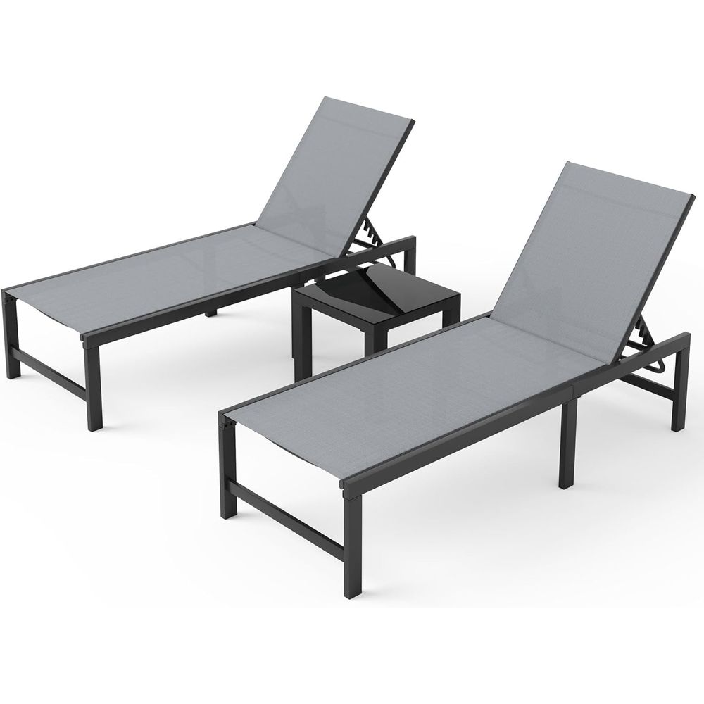 Deck Chair Lounger - Chair Set o 2 with Table