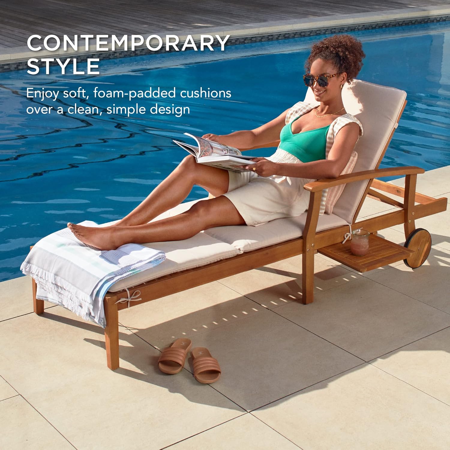 79x26in Acacia Wood Chaise Lou – Outdoor Furniture Without Cushions recenzja i cena