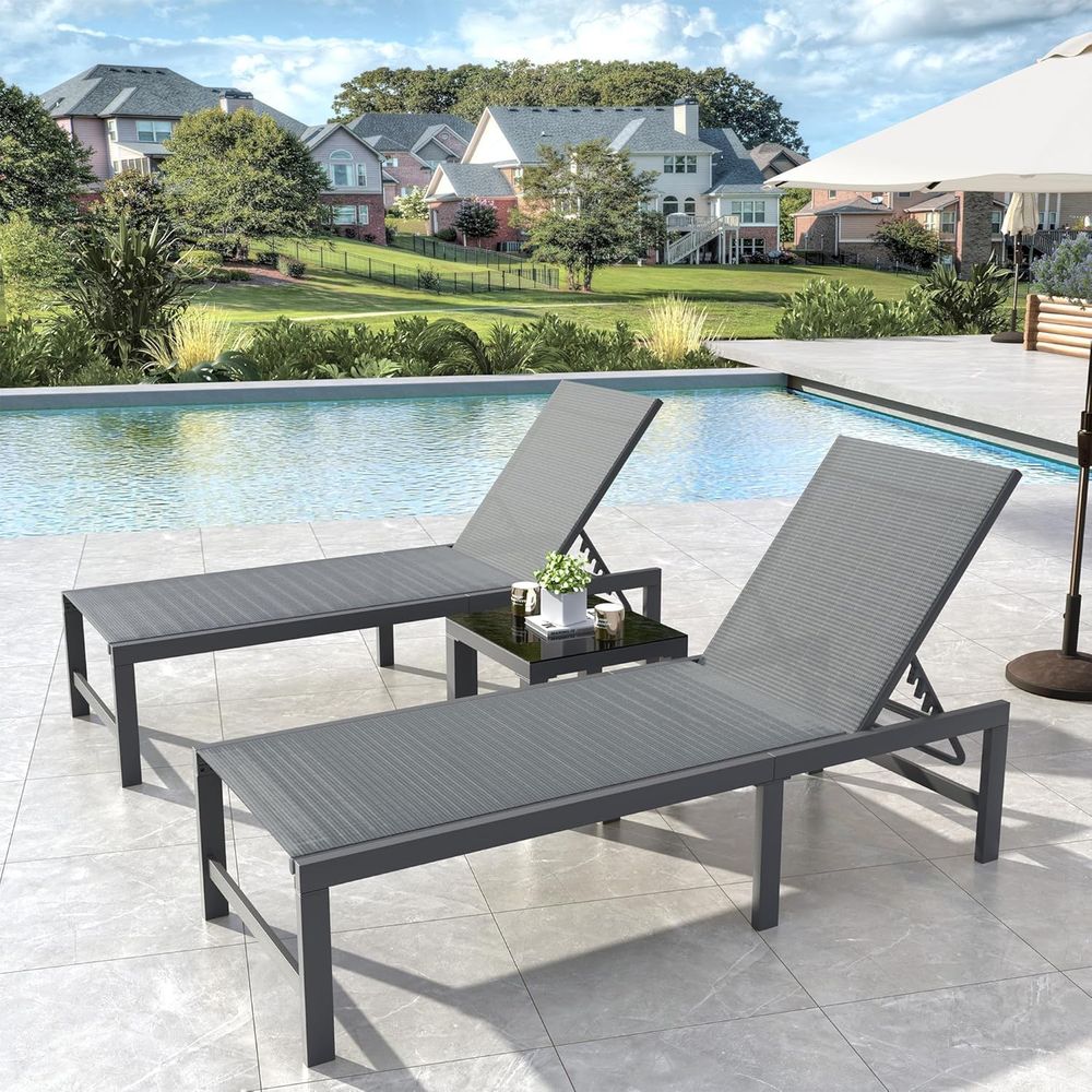 Chair Set o 2 with Table Pool  – Deck Chair Lounger recenzja i cena
