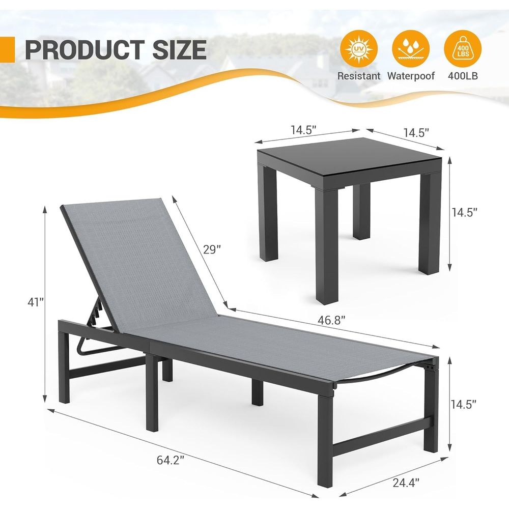 Chair Set o 2 with Table Pool  – Deck Chair Lounger recenzja i cena