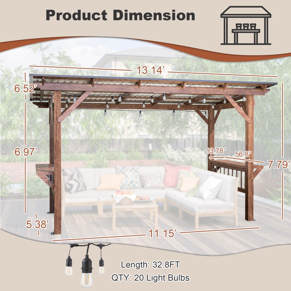 ！@13' X 6.5' Modern Wooden Per – Outdoor Furniture Gazebo recenzja i cena